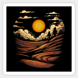 Forest Mountain Retro Sunset Magnet